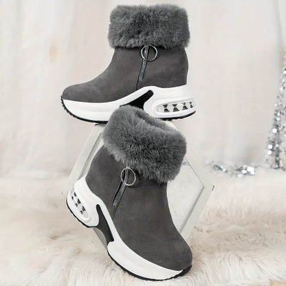Botas de plataforma femininas - zíper suave, estilo robusto, forro de pelúcia