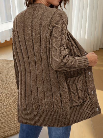 Autumn Women's V-Neck Cardigan - Cozy Knit with Button Detail