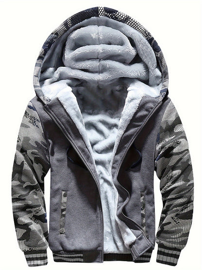 Casaco de lã quente com capuz masculino, casaco casual com blocos de cores para outono e inverno