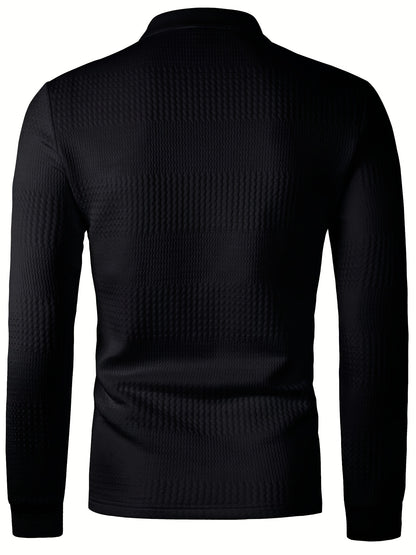 Men's Solid Long Sleeve Button-Up Shirt, Polyester-Spandex Blend