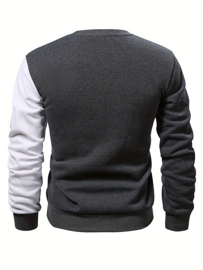 Color Block Casual Sweatshirt, Men's Crew Neck Fall/Winter Design