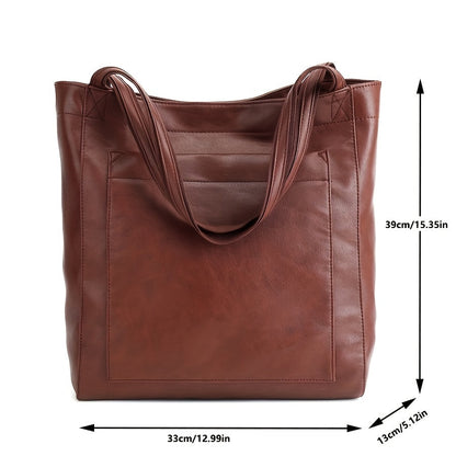 Retro-Tragetasche in Volltonfarbe – Ölleder PU, Umhängetasche mit mehreren Taschen