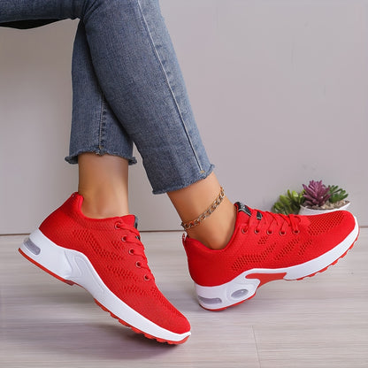 Womens Low-Top Air Cushion Sneakers - Shock Absorbing, Breathable, Comfortable, and Lightweight Fabric Shoes for Outdoor Sports and Daily Wear - All-Season, Lace-Up, Solid Color, and MD Sole