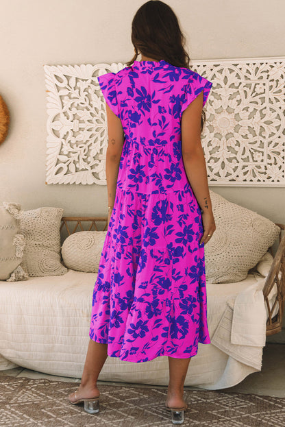 Vestido longo com estampa floral e mangas esvoaçantes