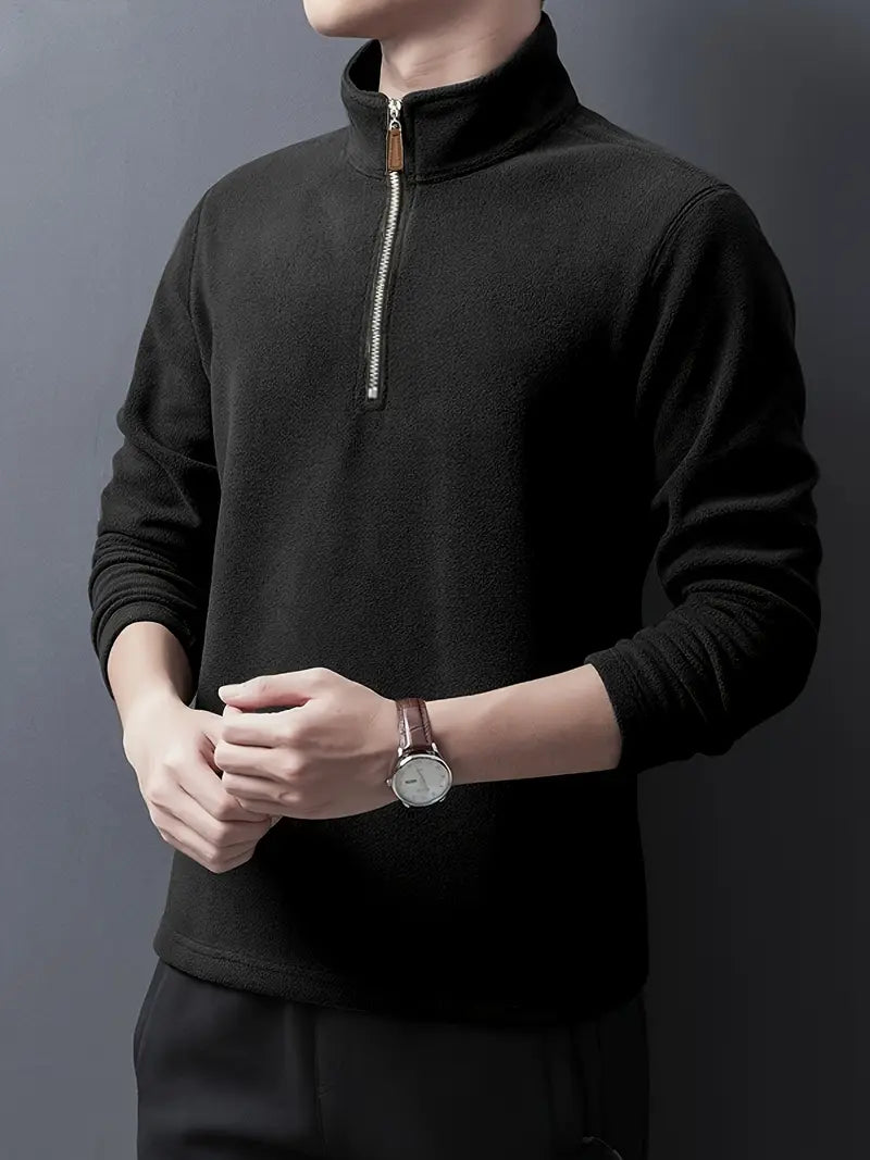 Camisa Henley de lã masculina de outono e inverno - Pulôver com gola alta e meio zíper - Perfeito para clima frio e atividades ao ar livre