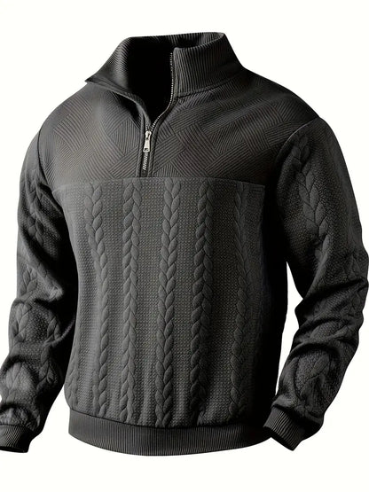 Men's Knit Henley Sweatshirt - Stand Collar, 1/4 Zip, Long Sleeve