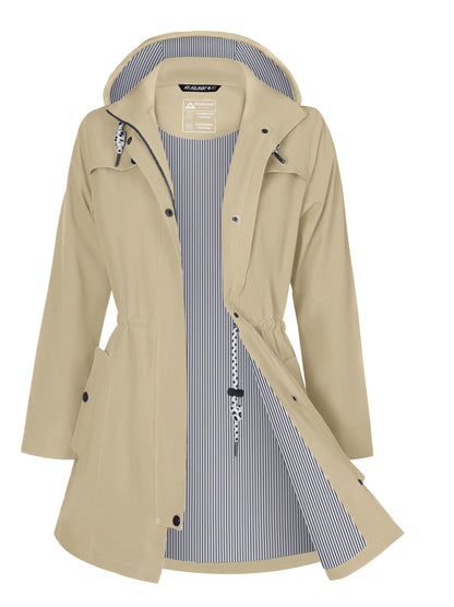Women'S Lightweight Waterproof Rain Jacket with Hood - Casual Long Sleeve Windbreaker, Lightweight Trench Coat for Outdoor Use, Hooded Windbreaker