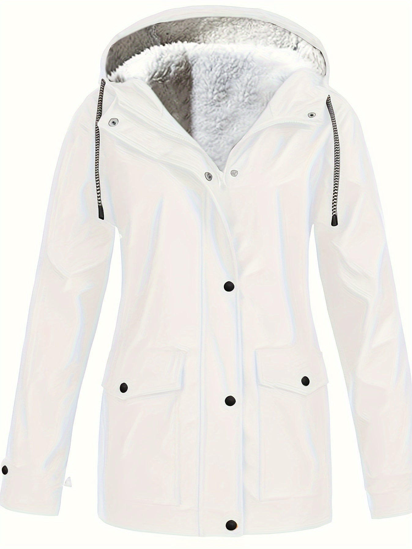 Damen-Windjacke mit Fleecefutter und Kapuze – wasserdichte, lässige Langarmjacke für Herbst/Winter