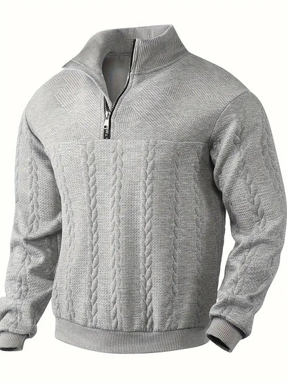 Men's Knit Henley Sweatshirt - Stand Collar, 1/4 Zip, Long Sleeve