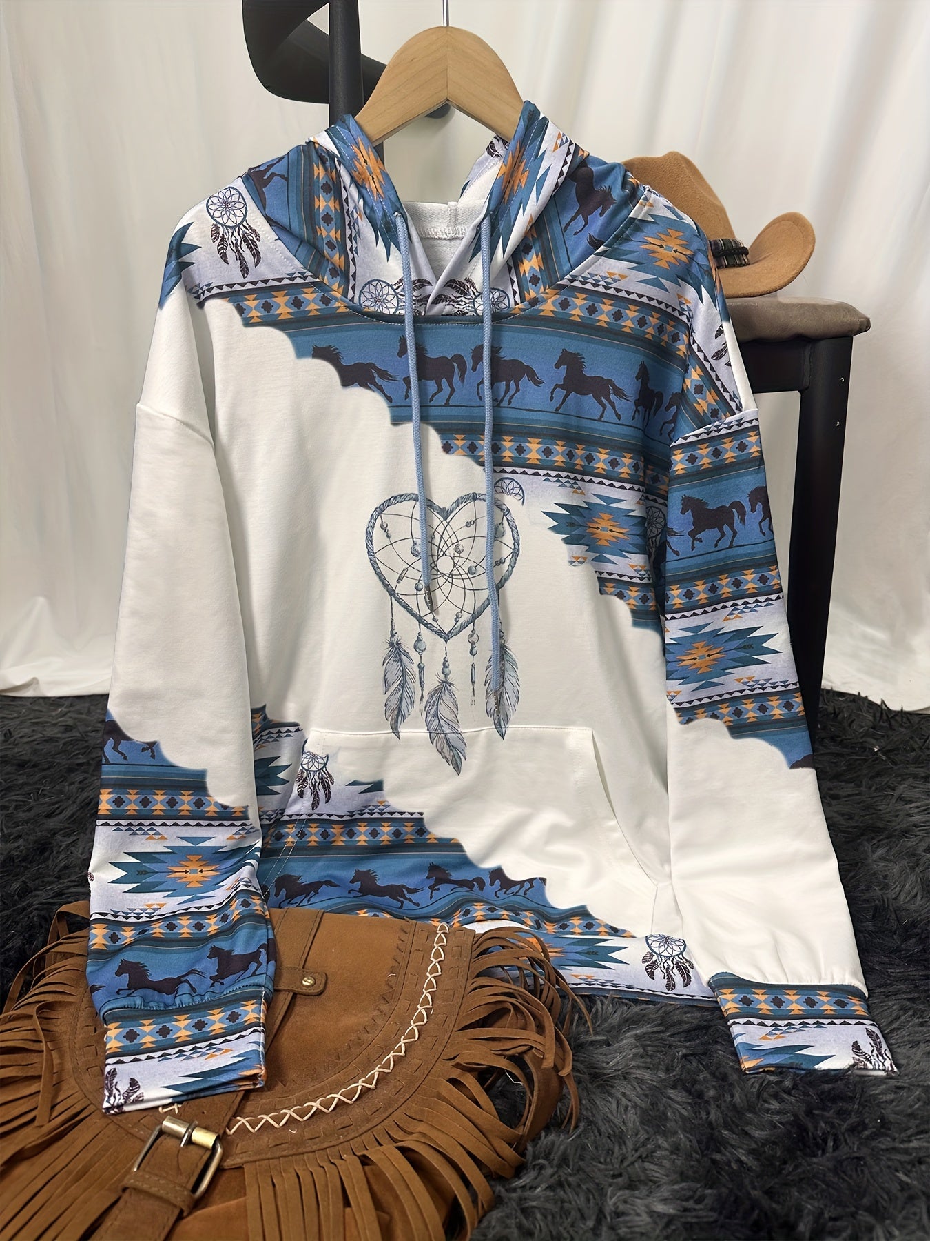 Bohemian Dreamcatcher Hoodie, Round Neck, All Seasons.