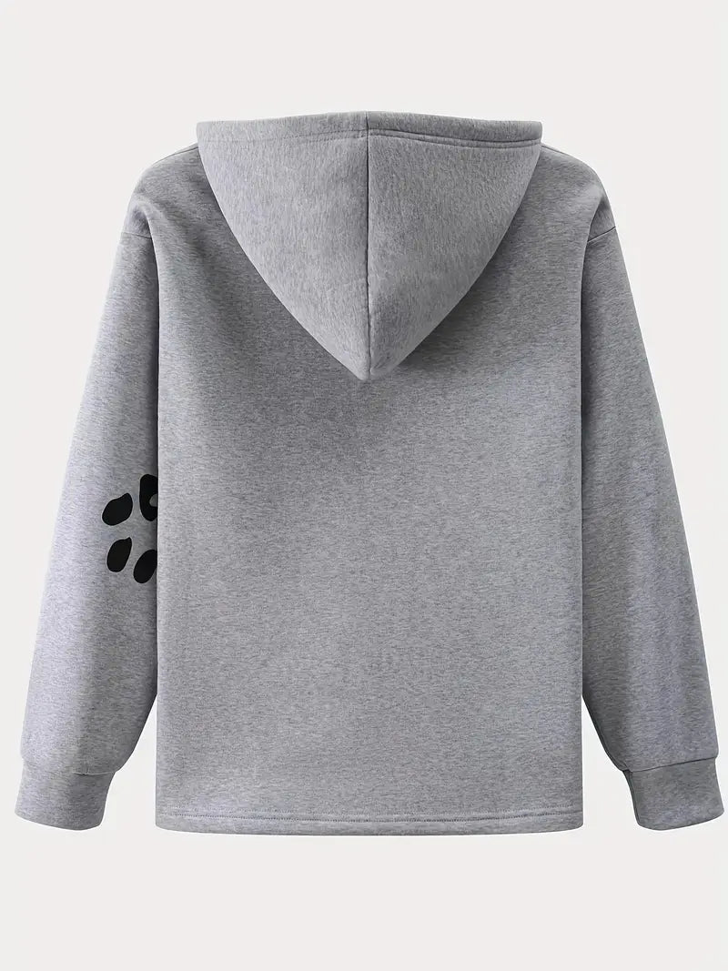Dog & Heart Paw Print Hoodie – Casual Long Sleeve Sweatshirt