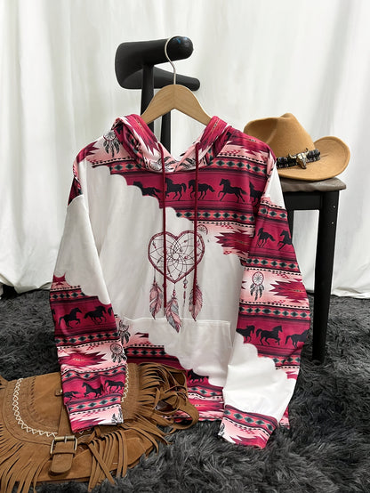 Bohemian Dreamcatcher Hoodie, Round Neck, All Seasons.