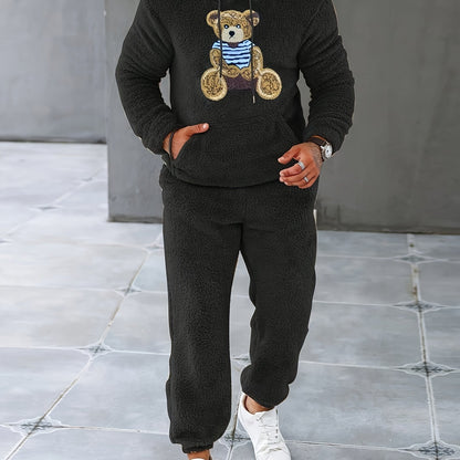 Men's Fleece Hoodie & Sweatpants Set, Casual Fall/Winter Outfit