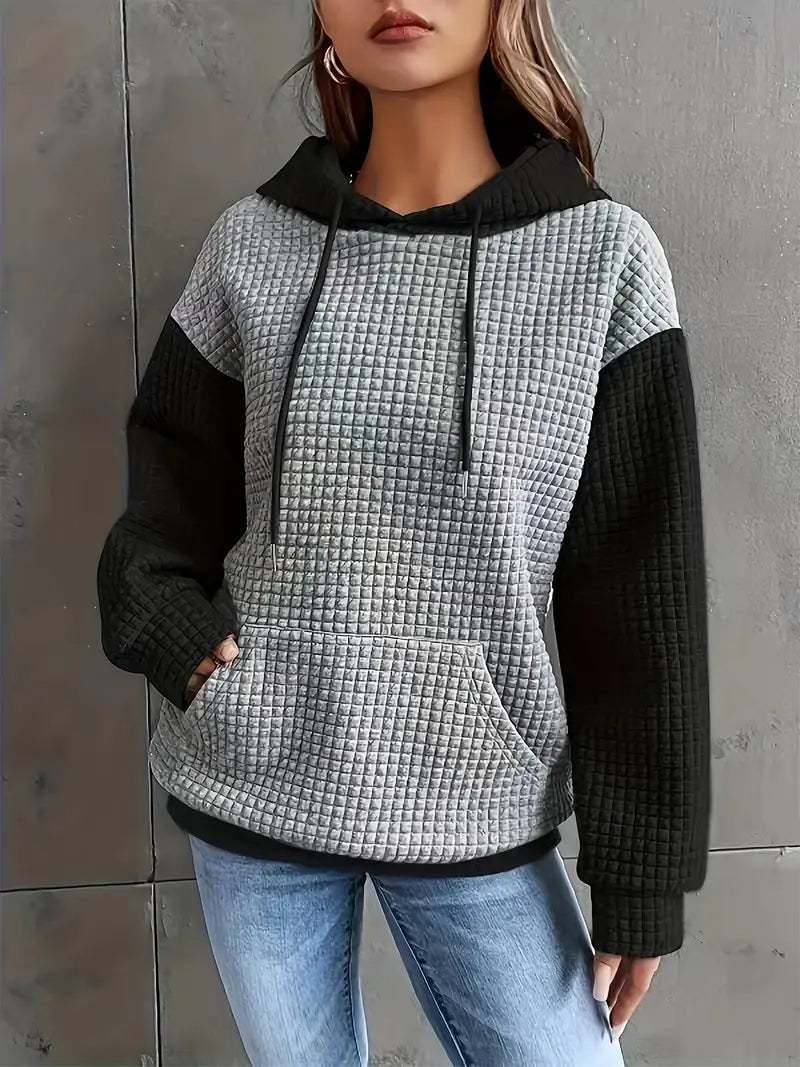 Women's Cozy Waffle Knit Oversized Hoodie – Vibrant Red, Long Sleeve, Drawstring Hood, Fall/Winter