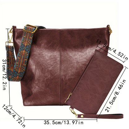 Bolsa Hobo com Alça Geométrica - Grande Capacidade, Retro Crossbody
