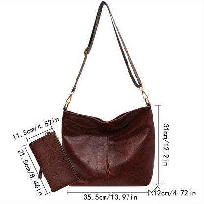 Bolsa Hobo com Alça Geométrica - Grande Capacidade, Retro Crossbody