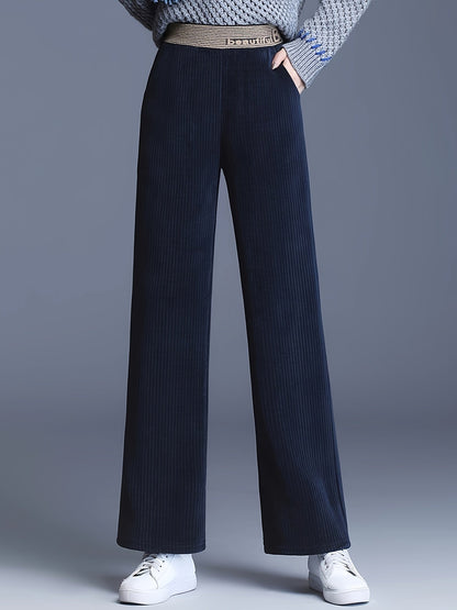 Fleecegefütterte Cordhose mit weitem Bein – Hohe Taille, lässiger gerader Schnitt, Übergröße