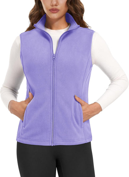 Women's Fleece Vest Outerwear Sleeveless Lightweight Zip Jackets Warm Soft Vests with Zipper Pockets