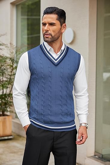 Colete de malha sem mangas com decote em V masculino, blusa casual de primavera e outono