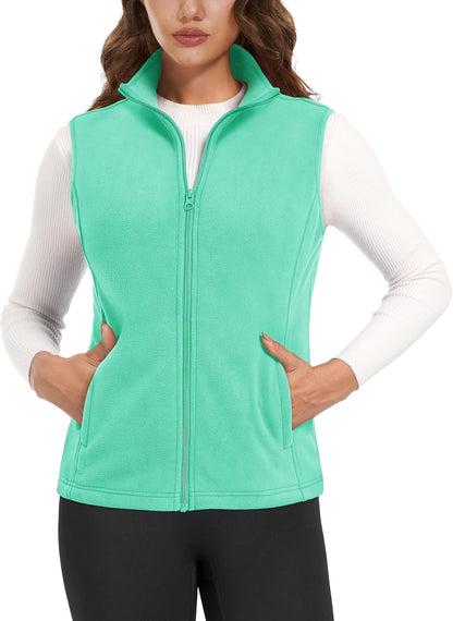 Women's Fleece Vest Outerwear Sleeveless Lightweight Zip Jackets Warm Soft Vests with Zipper Pockets