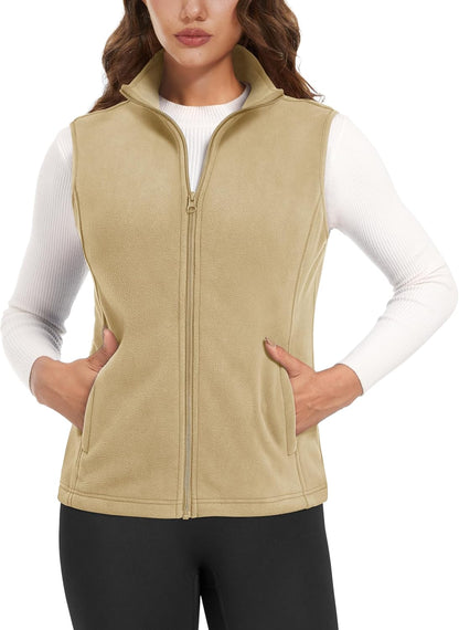 Women's Fleece Vest Outerwear Sleeveless Lightweight Zip Jackets Warm Soft Vests with Zipper Pockets