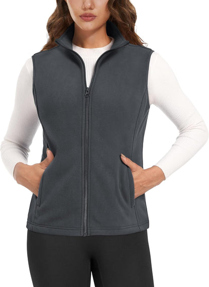 Women's Fleece Vest Outerwear Sleeveless Lightweight Zip Jackets Warm Soft Vests with Zipper Pockets