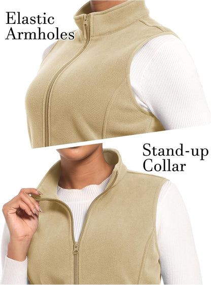 Women's Fleece Vest Outerwear Sleeveless Lightweight Zip Jackets Warm Soft Vests with Zipper Pockets