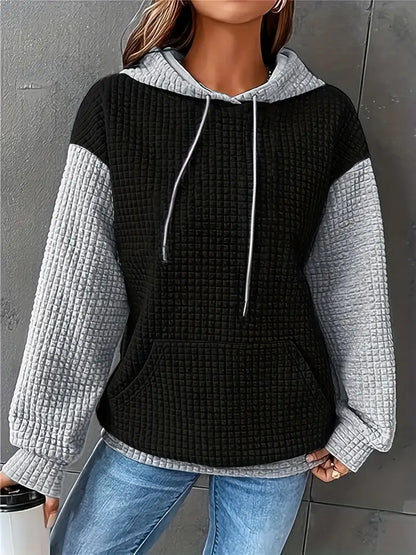 Women's Cozy Waffle Knit Oversized Hoodie – Vibrant Red, Long Sleeve, Drawstring Hood, Fall/Winter