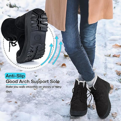 Damen-Stiefeletten mit Kunstfellfutter und Schnürung – warm, runde Zehenpartie