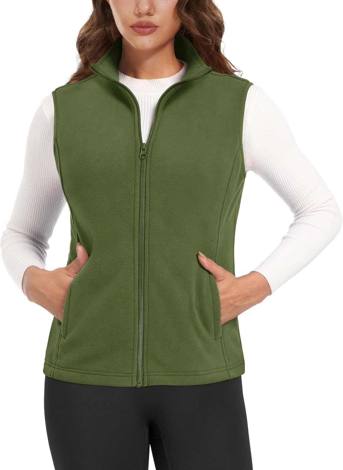 Women's Fleece Vest Outerwear Sleeveless Lightweight Zip Jackets Warm Soft Vests with Zipper Pockets