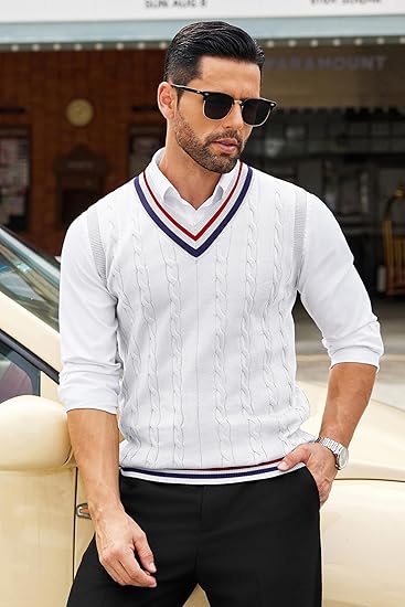 Colete de malha sem mangas com decote em V masculino, blusa casual de primavera e outono
