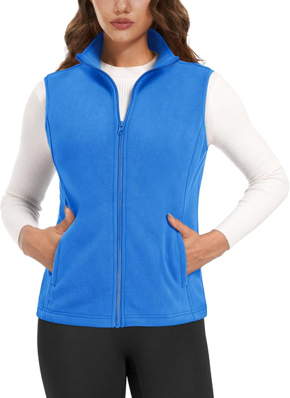 Women's Fleece Vest Outerwear Sleeveless Lightweight Zip Jackets Warm Soft Vests with Zipper Pockets