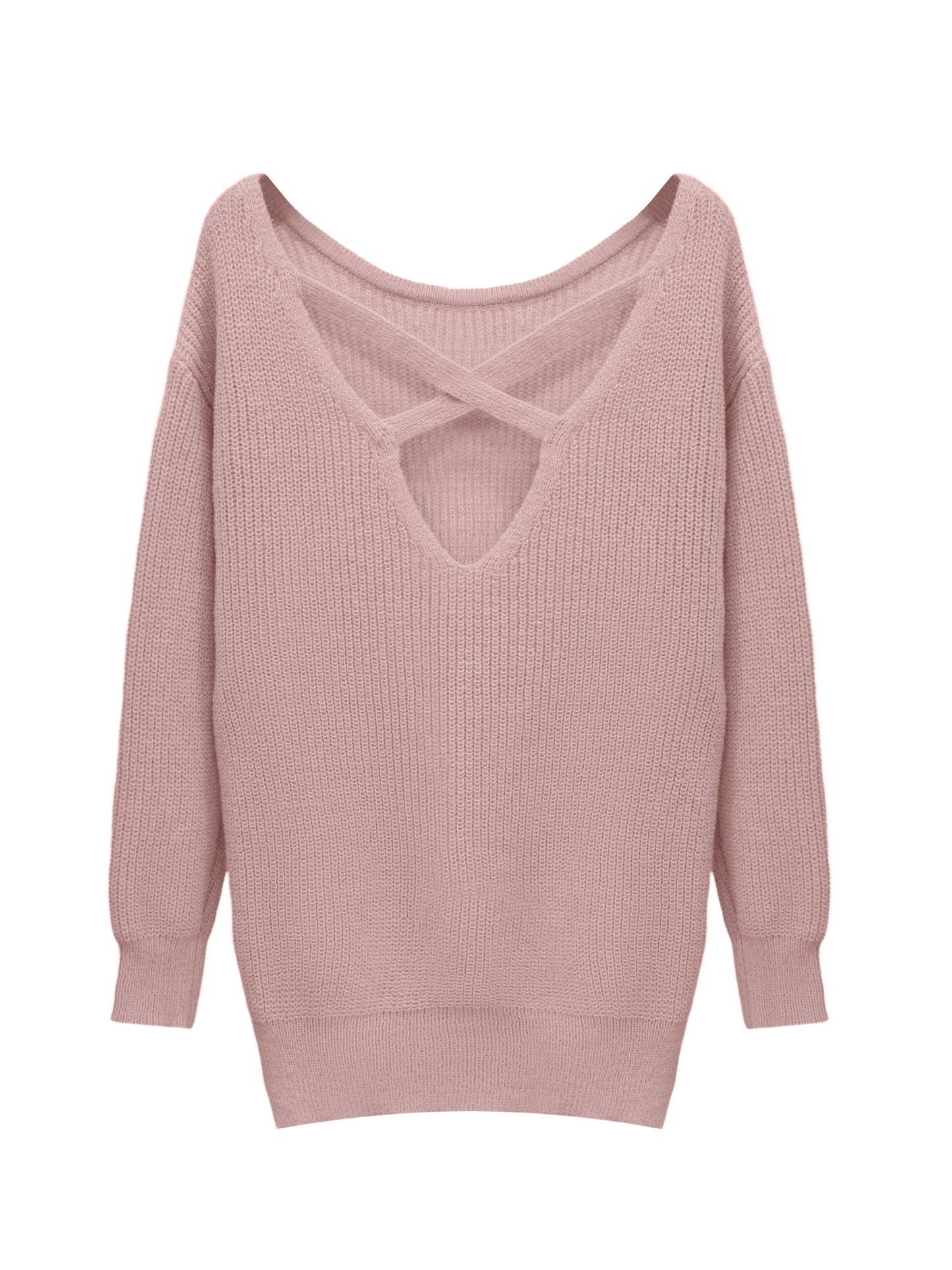 Überkreuztes rückenfreies Kleid, lässiges, einfarbiges Minikleid mit langen Ärmeln für Damen.