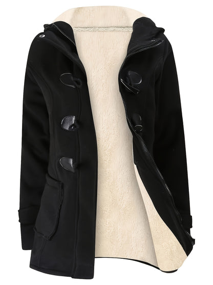 Women's Fashion Jacket Duffel Button Coat Hooded Winter Warm Jacket Sweatshirt