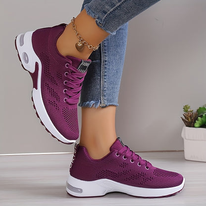 Womens Low-Top Air Cushion Sneakers - Shock Absorbing, Breathable, Comfortable, and Lightweight Fabric Shoes for Outdoor Sports and Daily Wear - All-Season, Lace-Up, Solid Color, and MD Sole