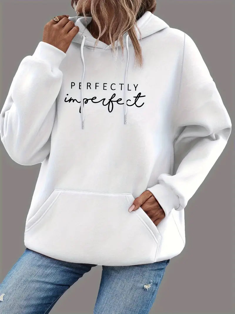 Letter Print Kangaroo Pocket Hoodie – Casual Long Sleeve Drawstring Sweatshirt