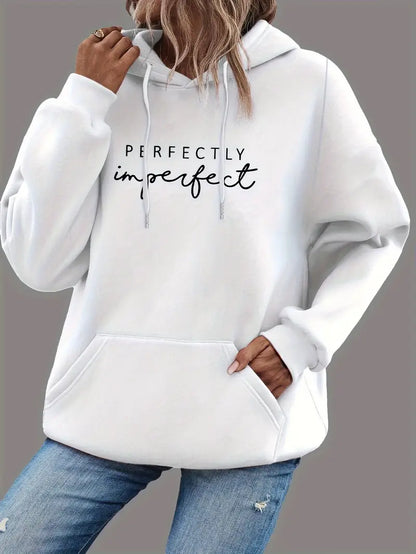 Letter Print Kangaroo Pocket Hoodie – Casual Long Sleeve Drawstring Sweatshirt