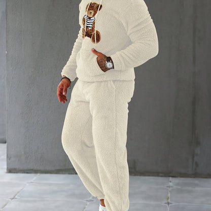Men's Fleece Hoodie & Sweatpants Set, Casual Fall/Winter Outfit