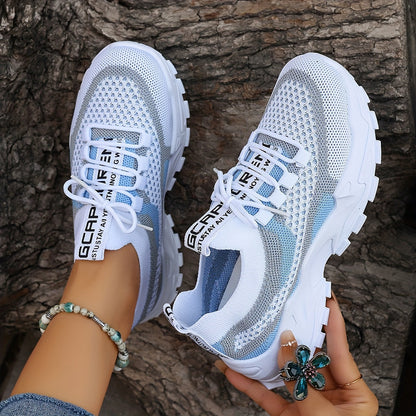 Women's Colorblock Knit Sneakers, Breathable Low Top Running Shoes (Plus Size)