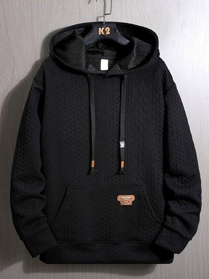 Men's Solid Polyester Hoodie, Long Sleeve, Sports Style