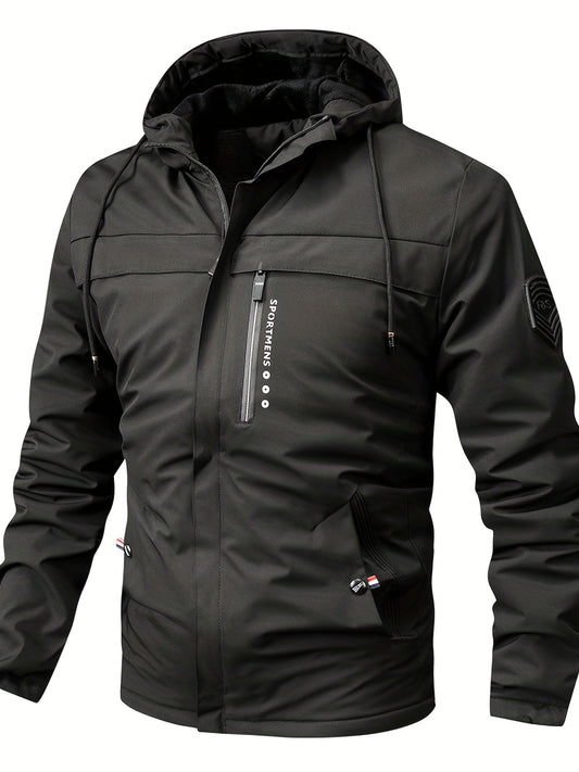 Men's Fleece Hooded Jacket, Casual Winter Coat