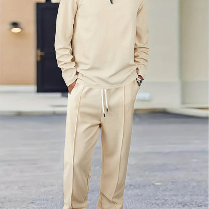 Men's 2-Piece Knitted Set, Pullover Sweatshirt & Drawstring Pants