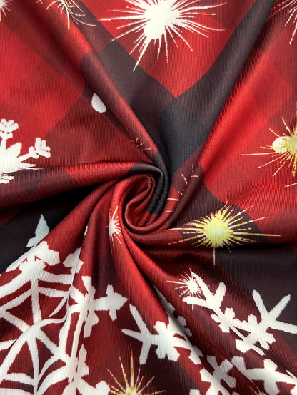Langärmliges Midikleid mit Weihnachtsdruck und Rundhalsausschnitt für Herbst und Winter.