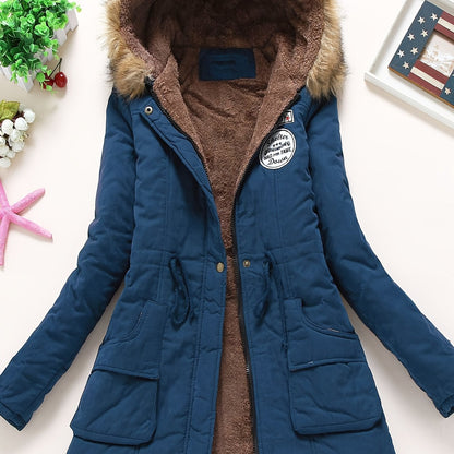 Women's Long Sleeve Casual Coat - Hooded, Thick, Warm, Machine Washable