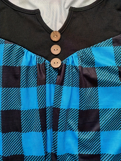 Camiseta xadrez com decote em V para mulheres, estilo boho, mangas compridas.