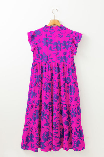 Vestido longo com estampa floral e mangas esvoaçantes