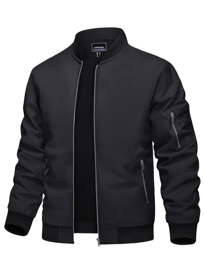 Jaqueta bomber casual masculina, corta-vento leve com bolsos