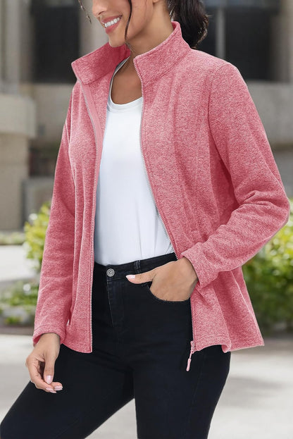Women's Fleece Jacket Zip Up Coat Lightweight Soft Warm Long Sleeve Jackets with Pockets for Winter