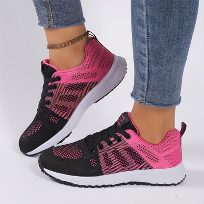Women's Striped Knit Sneakers, Lightweight Breathable Casual Low Tops