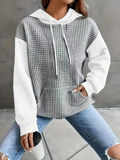 Women's Cozy Waffle Knit Oversized Hoodie – Vibrant Red, Long Sleeve, Drawstring Hood, Fall/Winter